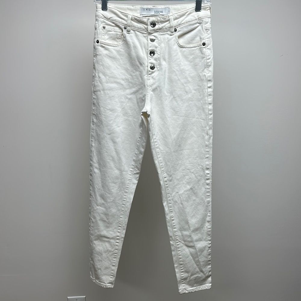 IRO White Skinny Jeans Button Front Distressed High Rise Jeans 26